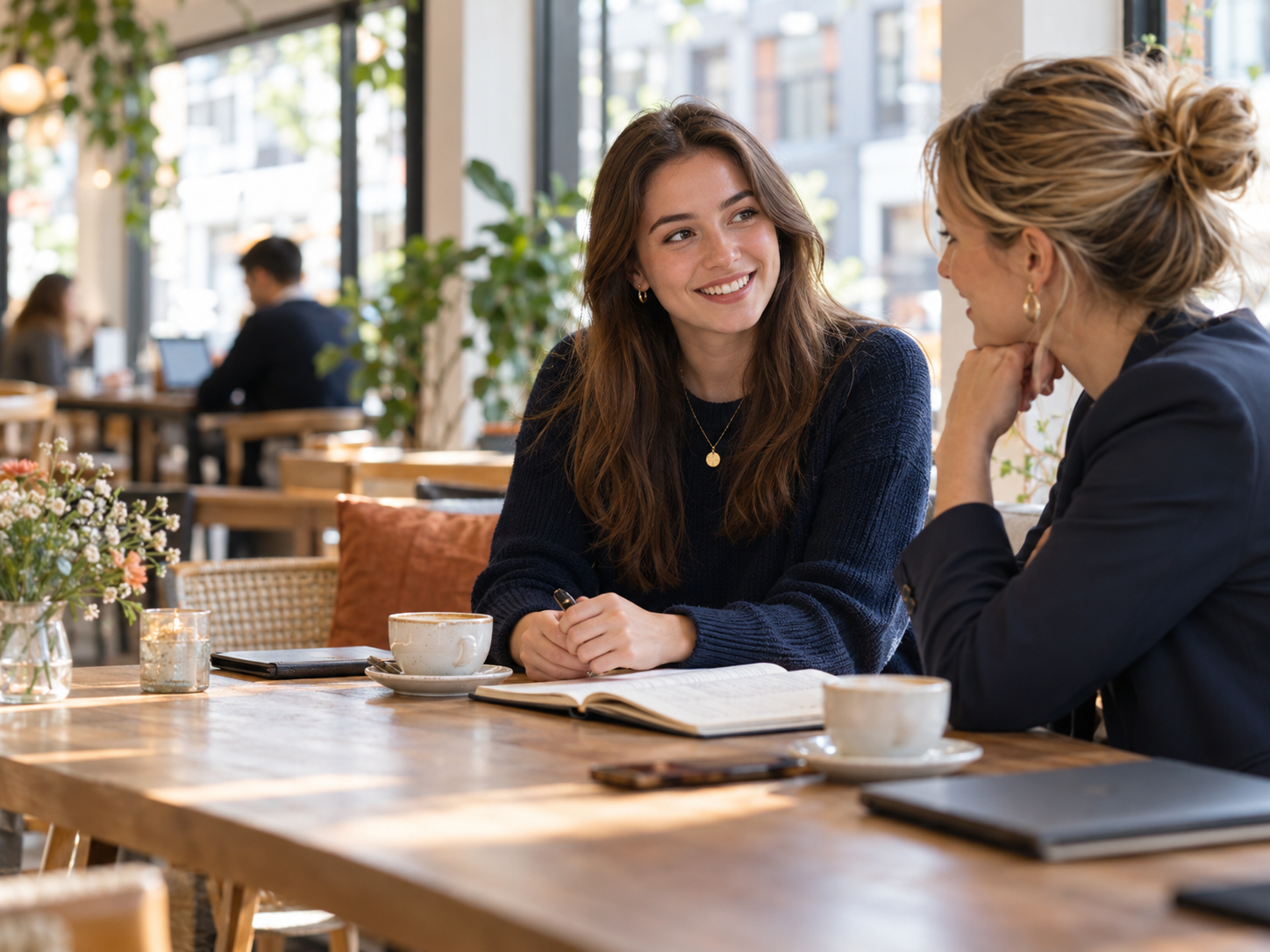 An early-career technology candidate discussing her next move with a recruitment partner